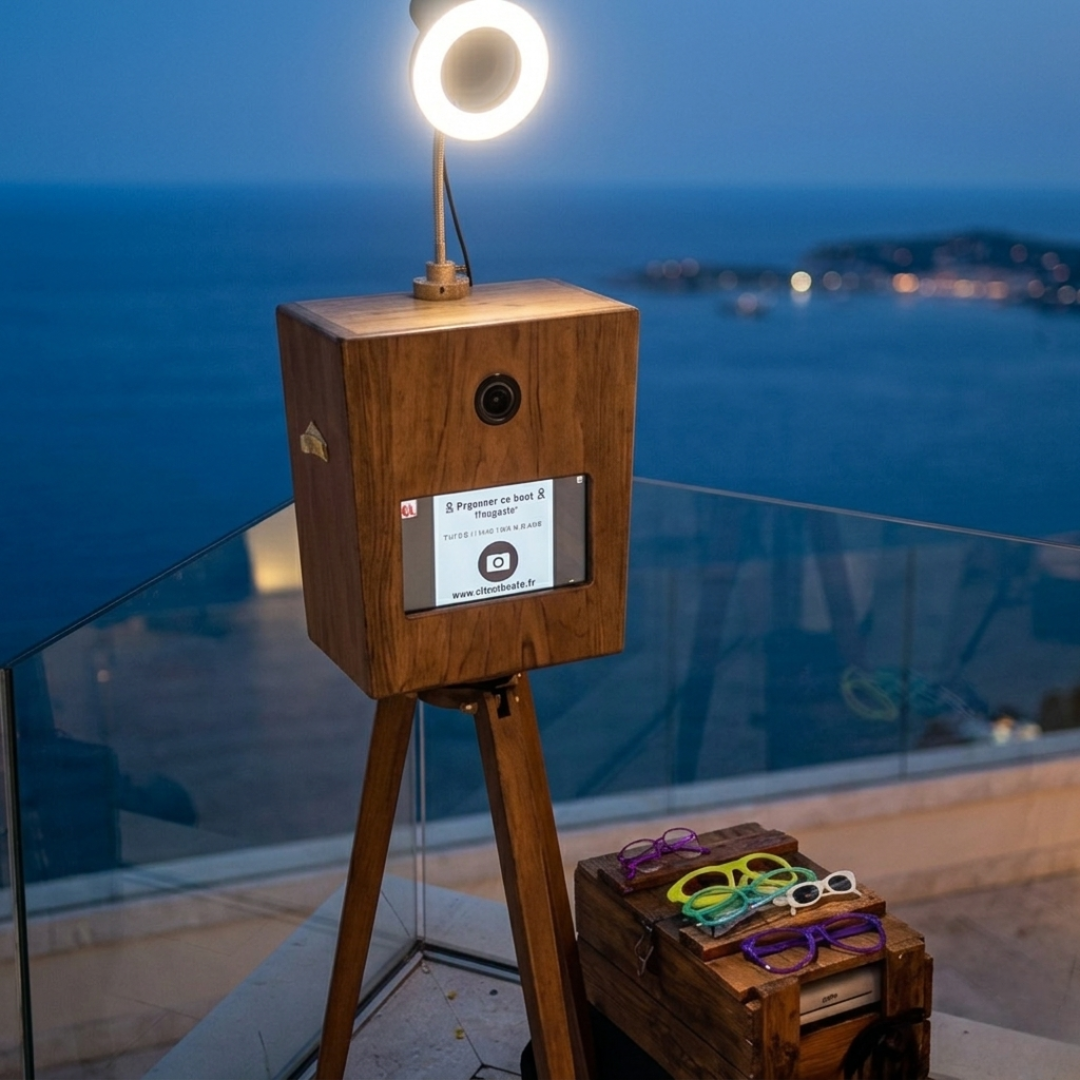 Photobooth bois vintage sur trépied Crazybooth – Location Bouches-du-Rhône PACA